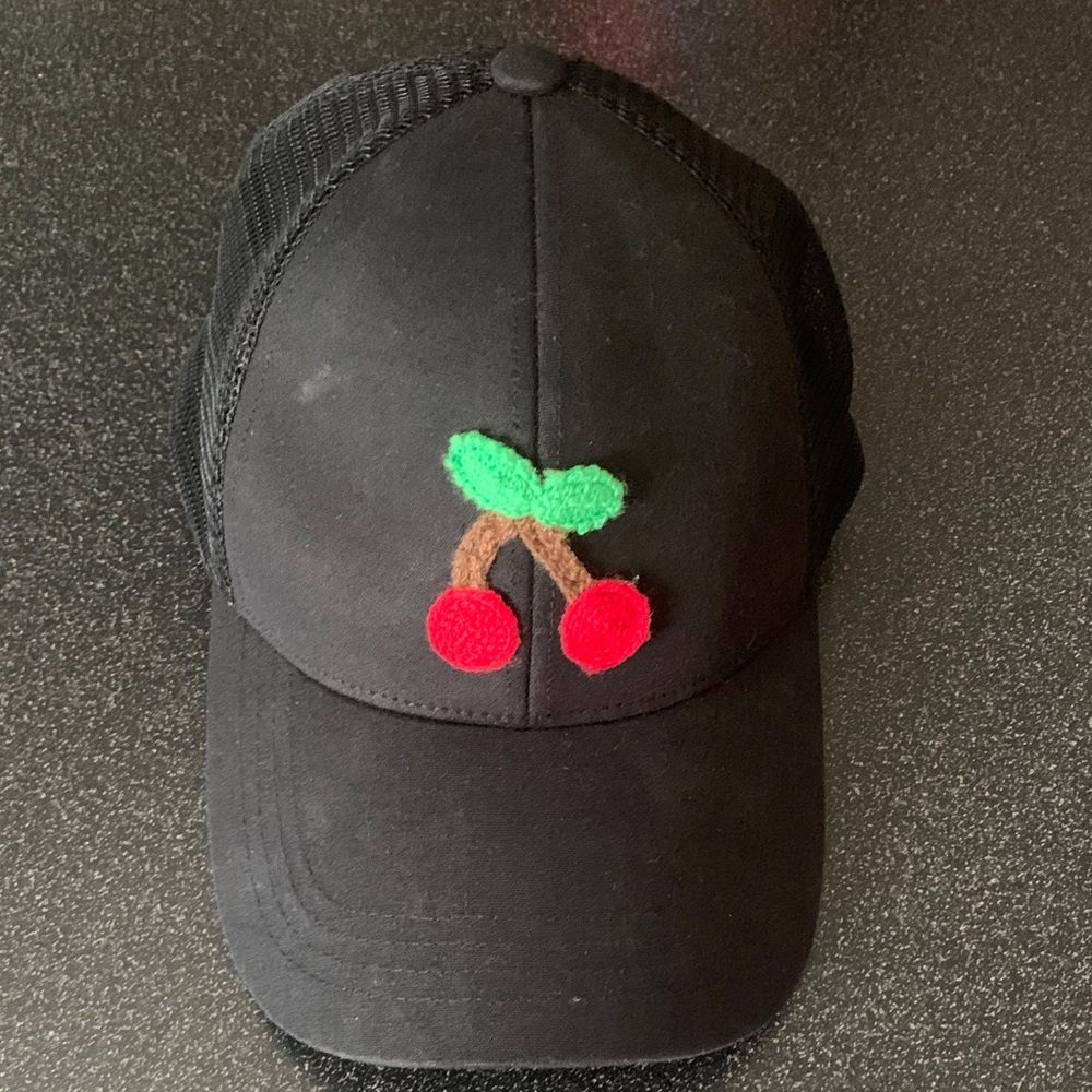 Black Cap with Cherry Embroidery